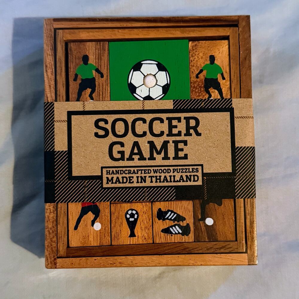 Handcrafted Wooden‎ Soccer Game Puzzle Sliding Brain Teaser Made in Thailand NEW